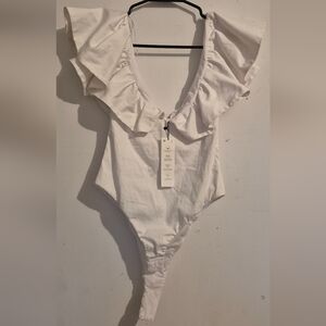 Zara White Ruffled Bodysuit